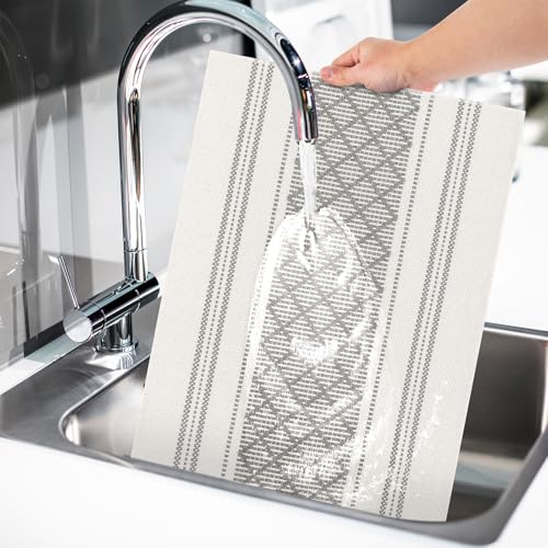 Grey & White Boho Placemats Set of 8 - Cotton Blend Rustic Table Mats 14x18 Inches