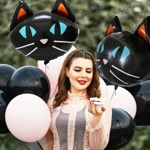 Black Cat Foil Balloon Pack - Halloween Party Decorations, Reusable Kids Balloon Set