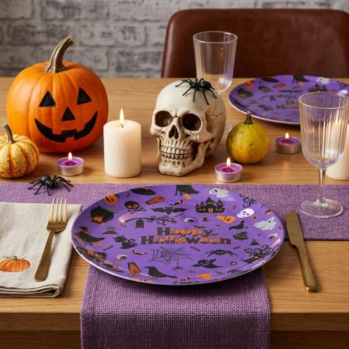 Halloween Melamine Dinner Plates Set - Purple, 10-Inch, 12PCS | Kids & Party Tableware