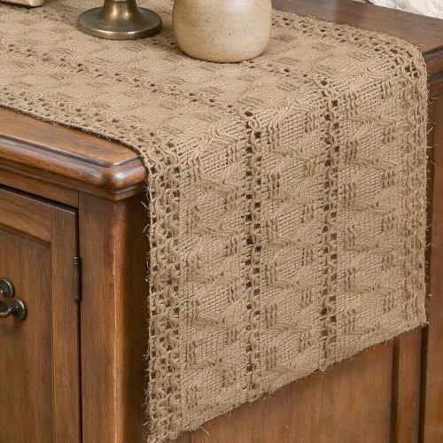 Farmhouse Linen Woven Table Runner 12x48 Inch - Durable Home Decor