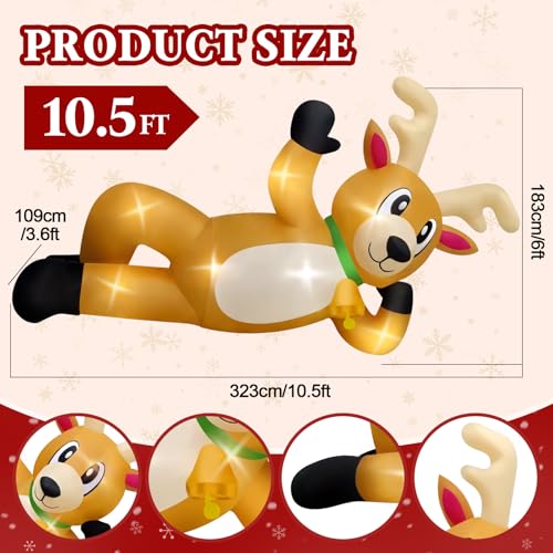 Kalolary 10.5FT Long Christmas Inflatable Reindeer Lying Outdoor Decoration - With Lights