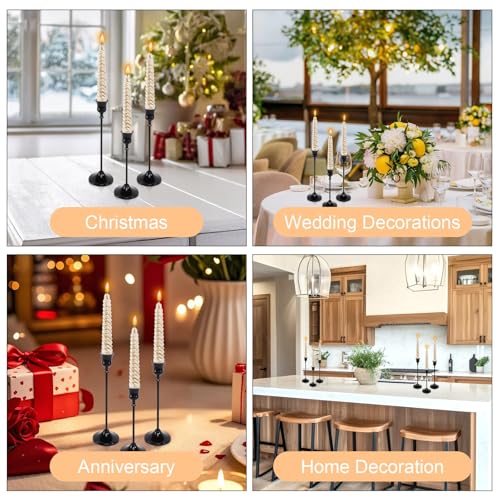 Black Candle Holder Set - 12pcs Taper Candlestick Holders for Pillar Candles, Decor, Halloween & Christmas - Black Variation