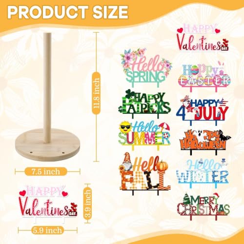 Interchangeable Bamboo Paper Towel Holder with 10 Holiday Signs - Classic
