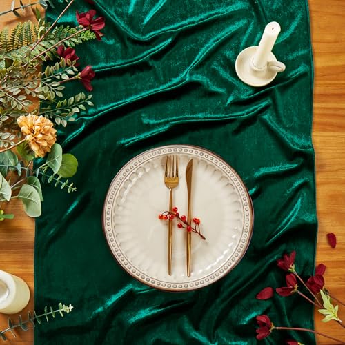 Velvet Table Runner 20x120 Inches - Green, Elegant Dining Decor