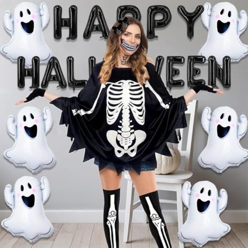 Halloween Foil Balloons Ghost & Happy Halloween Banner Set - Party Decorations