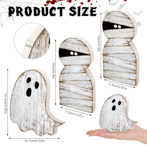 Halloween Mummy and Ghost Wooden Signs Decor Set - Spooky 3D Table Decorations