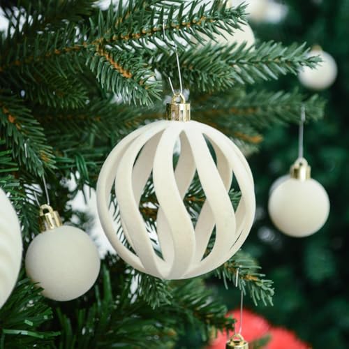 White Velvet Christmas Ornaments Set - 38 Shatterproof Holiday Baubles for Tree & Decorations