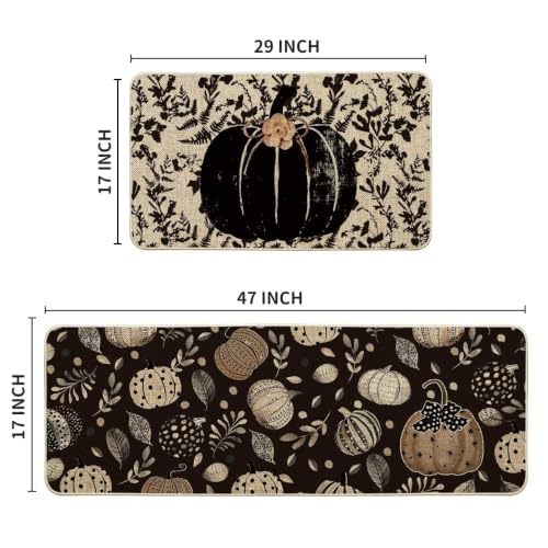Black Pumpkin Fall Kitchen Mats Set of 2 - 17x29 and 17x47 Inches