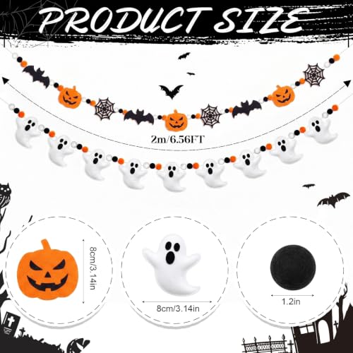 Halloween Felt Banner 2 Pcs Ghosts Pom Poms Halloween Decorations