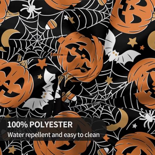 Halloween Tablecloth 60 Inch Round Black Pumpkins Web Design Stain-Resistant Polyester