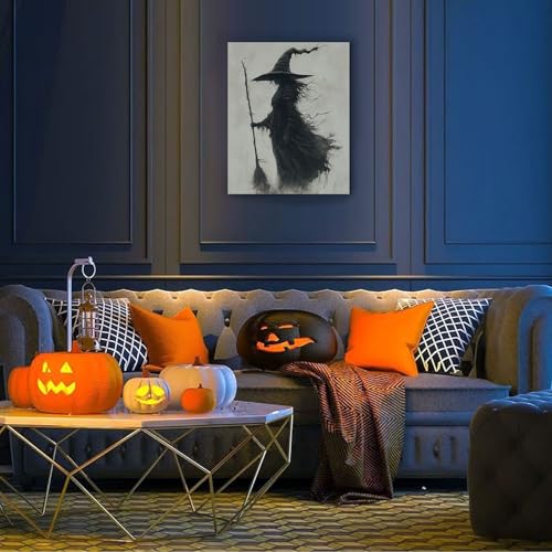 Halloween Witch Wall Art Canvas - Forest Witchy Decor for Bedroom & Party - 11x14 Inch - Variation of Witch-02