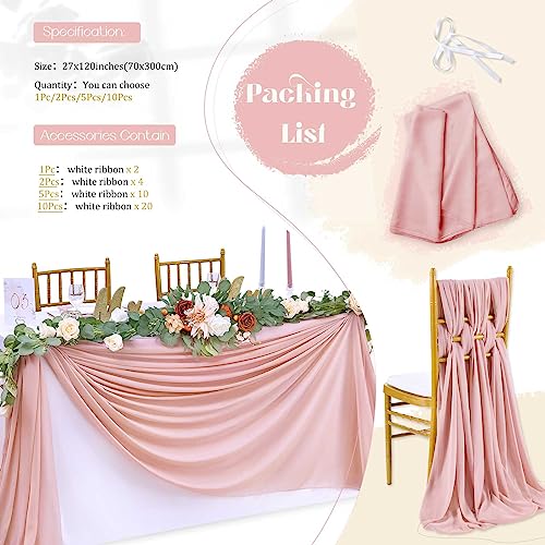 Dusty Rose Chiffon Table Runner Set - 10 Pieces 27x120 Inches Rustic Wedding Decor