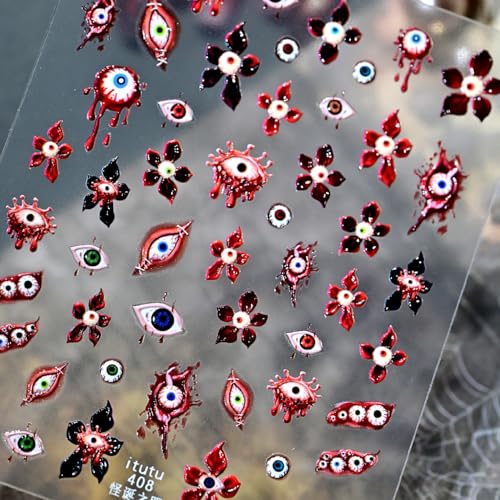 Halloween Nail Stickers 5D Embossed Scary Nail Art Stickers Decals - Design 7