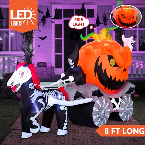 8 Ft Halloween Inflatable Pumpkin Carriage with LED Lights Outdoor Yard Decor