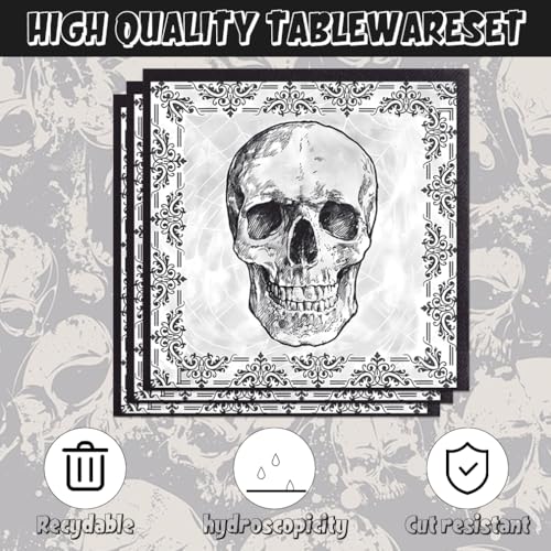Skull Party Supplies Set for 20 Guests - Halloween Birthday Tableware