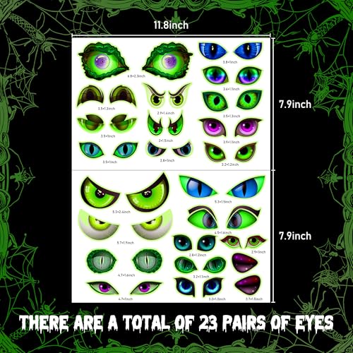 Glow in The Dark Monster Eyes Stickers - Spooky Luminous Eyes for Halloween Decoration - 23 Pairs