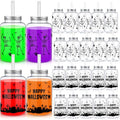 Halloween Skeleton Cups Set - Reusable 16 oz Skull Drinkware with Lids & Straws - 20 Pack