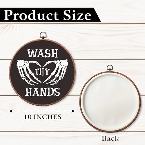 Gothic Round Canvas Wall Art - Wash Hands Skeleton Dark Bathroom Decor