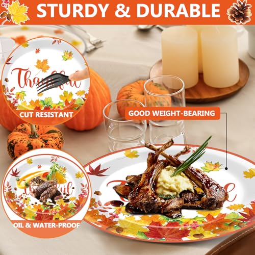 Thanksgiving Maple Leaf Paper Plates and Napkins Set - Fall Autumn Party Tableware, 50 pcs - Give Thanks