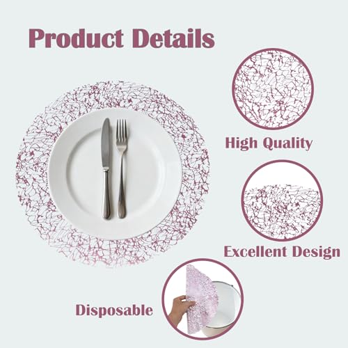 Pink Mesh Gold Foil Disposable Placemats - 12 Pack for Wedding & Holiday Tables