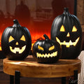 Black Halloween Jack O Lantern Decoration Set with LED Lights - 3 Pcs