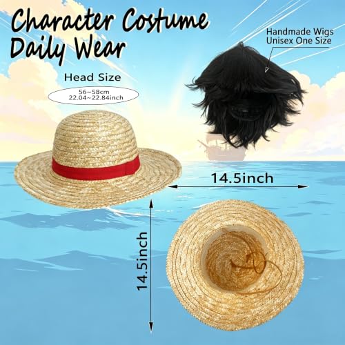 Straw Hat and Wig Set for Halloween Cosplay Beach Costume Accessories
