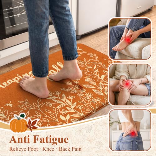 KIMODE Fall Kitchen Anti-Fatigue Mat Set - Leaf Pattern, 17.3 x 47 & 17.3 x 29 Inches, Cushioned Waterproof Rugs, Orange Red Leaf Variation