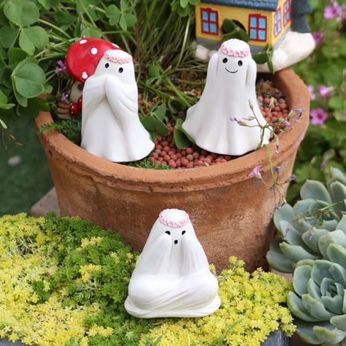 Ghost See No Evil Hear No Evil Speak No Evil Statues - Halloween Ghost Plant Decorations