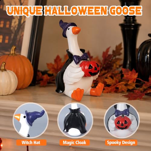 Halloween Indoor Mini Desk Goose Figurine with Witch Hat & Pumpkin - Halloween Decorations