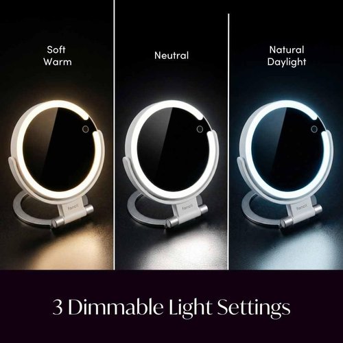 Fancii Travel Magnifying Mirror 10x /1x with Lights, Rechargeable | 9-Inch Extra Large LED Lighted Makeup Mirror, Folding Double Sided Portable Vanity Mirror, 3 Light Settings, Touch Sensor (Sadie)