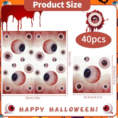 Eyeball Halloween Paper Napkins - 40pcs Disposable Bloody Bloodshot Party Napkins, 6.5x6.5in for Spooky Events - Variation: Eyeball