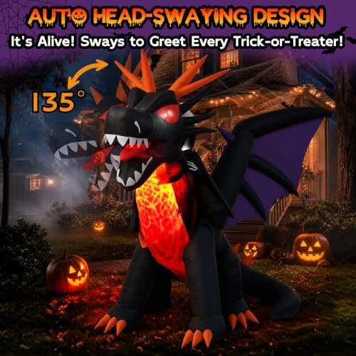 11.5FT Animated Halloween Inflatable Dragon & Grim Reaper with Moving Head - Outdoor Yard Decor
