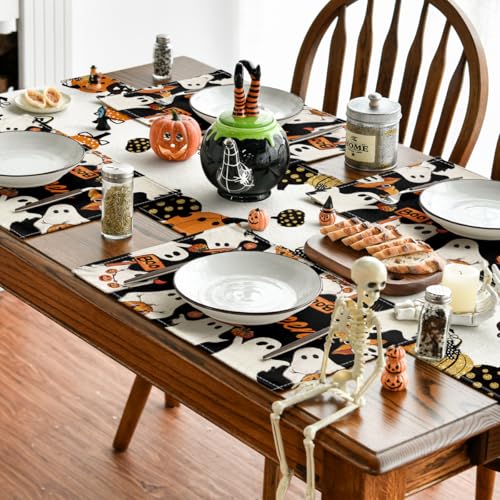Halloween Ghost Placemats Set of 4 - 12 x 18 Inch Rectangular Table Decor
