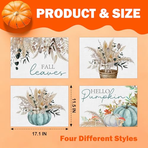 Hello Pumpkin Fall Placemats Set of 4 for Thanksgiving Halloween Harvest Festival
