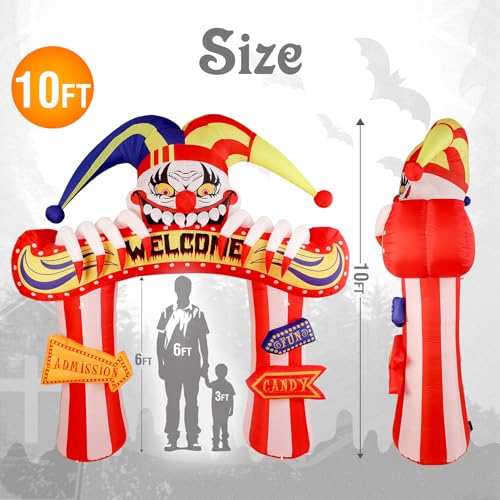 10.2ft Halloween Inflatable Clown Arched Yard Decor with LED Light for Outdoor & Indoor