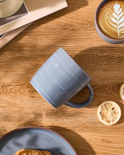 Meteor Blue Gray Ceramic Coffee Mug Set of 8 - 13oz Tea & Latte Cups with Handle