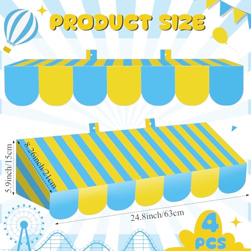 3D Circus Awning Wall Decor Set - Blue and Yellow Party Decorations, 4 Pieces