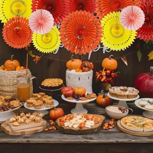Honeycomb Paper Fan Set - Fall Orange Hanging Party Decorations - 11 pcs