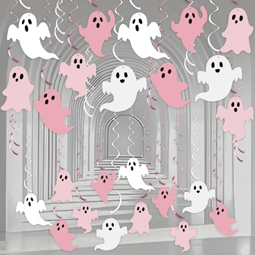 Halloween Ghost Hanging Streamers Set - Pink Ceiling Decorations for Kids Parties