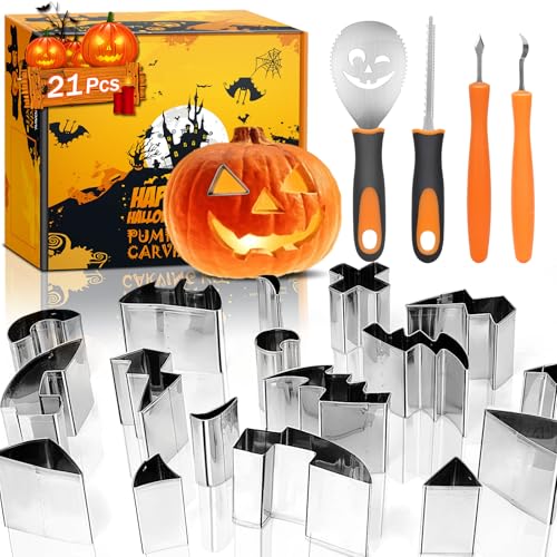 Halloween Pumpkin Carving Kit for Kids - Silver 21Pcs Pumpkin Tools Set
