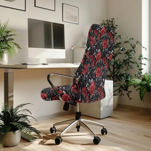 Talayituse Rose Spider Web Print Office Computer Chair Cover - Large, Washable & Stretchable Halloween Decor