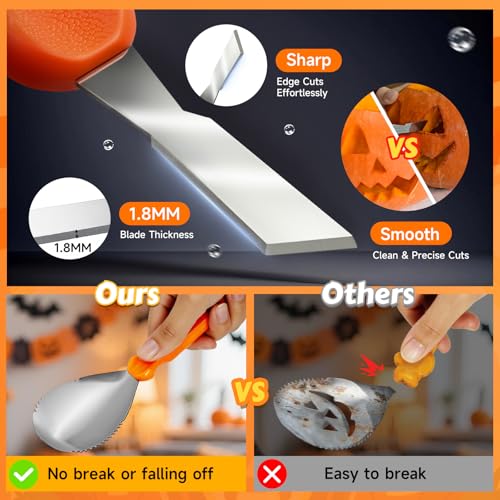 Halloween Pumpkin Carving Kit with 30 Stainless Steel Tools & Stencils