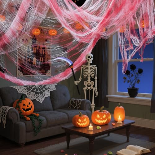 Red Halloween Creepy Cloth - 48x240 Inch Spooky Fabric for Decorations