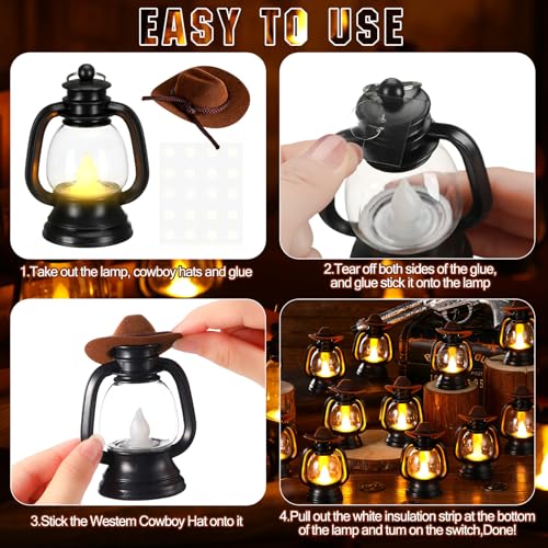Mini Cowboy Lantern Decorations Set with LED Candles for Christmas & Party Table Centerpieces