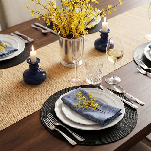 Round Placemats Set of 6 - Black Heat Resistant Washable Woven Table Mats