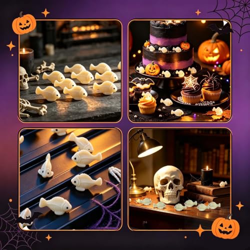 Beige Halloween Mini Fish Skeletons - 100 Pack Spooky Fish Bone Figures for Party Decor