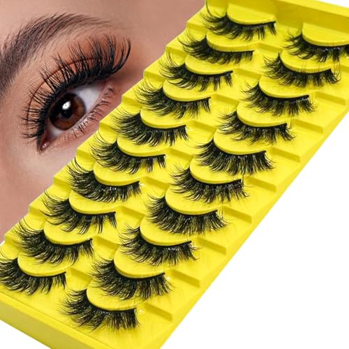 Wispy Cat Eye False Eyelashes 10 Pairs Fluffy Strip Lashes - Yellow Variation