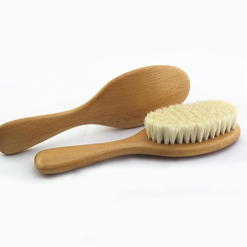 HiKin 8.86” Short Handle Dry Bath Body Brush Scrubber, Wood Handle Natural Soft Wool Bristles Bath & Shower Brush.