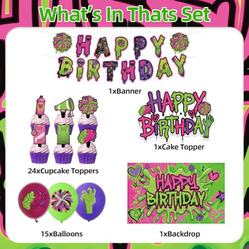 Zombie Party Decorations Set with Cake Toppers Banner Balloons Backdrop - Horror High School Theme