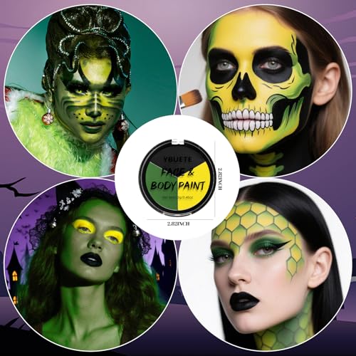 Oil-Based Body Paint Set - Black, Yellow & Bright Green Halloween Cosplay